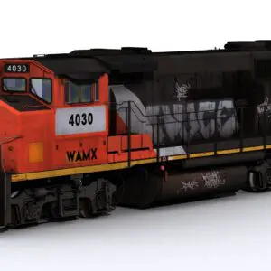 orange and black engine with white stripes