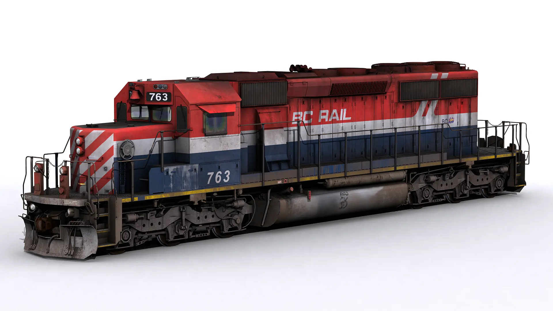 red white blue engine side view