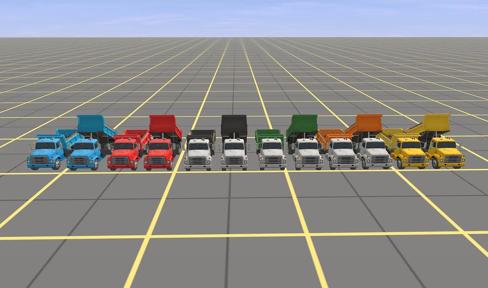 colourful cargo trucks in a line